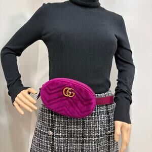 8893 GUCCI Purple GG Marmont Belt Bag Matelasse Velvet MSRP $980
